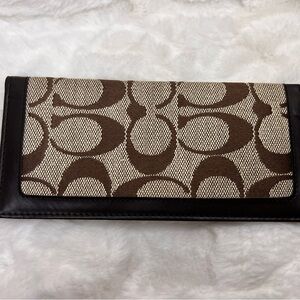 Coach Brown/Tan Signature Canvas Continental Check Wallet